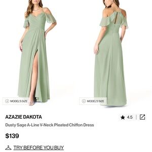 Azazie Green Pleated Maxi Dress with Cold Shoulder